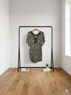 dina be Black and Cream Embellished Paisley Shift Dress